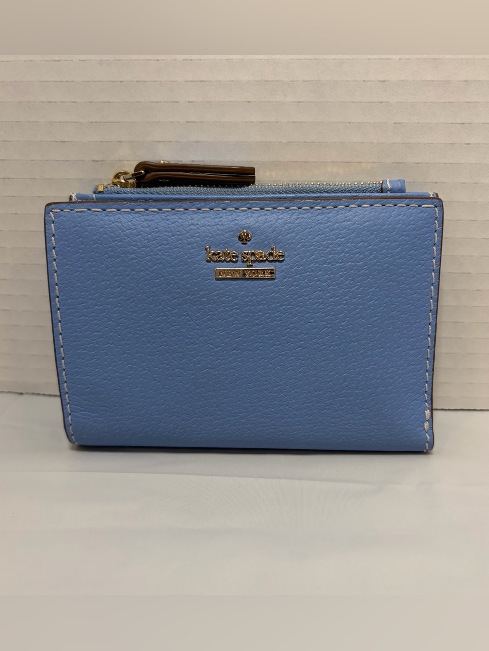kate spade Light Blue Leather Compact Wallet with Gold Logo